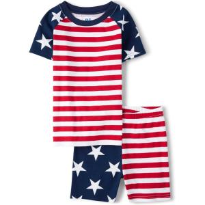 The Children’s Place Kids 100% Cotton Short Sleeve Top and Shorts,2 Piece Pajama Set(Stars and Stripes)