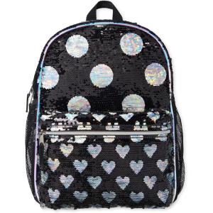 The Children’s Place Kids’ Preschool Elementary Backpack for Boys and Girls(Metallic Black Sequin Dot)