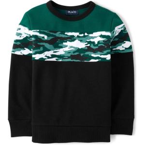 The Children’s Place Long Sleeve Crew Neck Pullover Sweatshirt(Black Green Camo)
