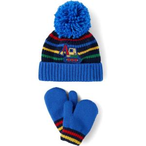 The Children’s Place Unisex Baby And Toddler Winter Hat and Mittens Cold Weather Set(Blue Truck Set)
