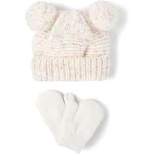 The Children’s Place Unisex Baby And Toddler Winter Hat and Mittens Cold Weather Set(Pink Multi Pom Set)