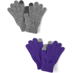 The Children’s Place Unisex Kids Winter Knit Stretchy Texting Kids Gloves(Grey/Purple 2-pack)
