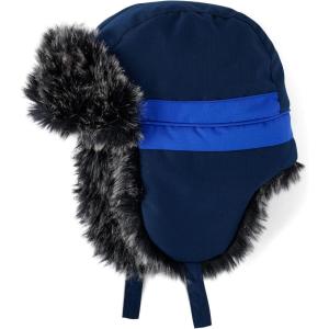 The Children’s Place Unisex-Baby and Toddler Winter Trapper Kids Hat with Earflaps, Chin Strap and Faux Trim(Black/Blue)