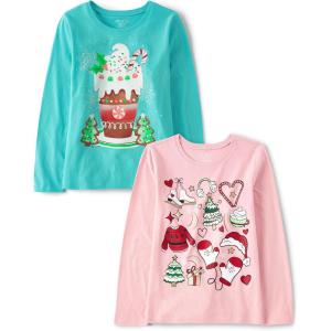 The Children’s Place Unisex-Child All Holidays,Birthdays Long Sleeve Graphic T-Shirts,2 Pack(Holiday Doodle/Holiday Drink)