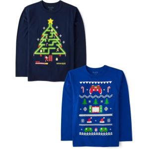 The Children’s Place Unisex-Child All Holidays,Birthdays Long Sleeve Graphic T-Shirts,2 Pack(Holiday Gamer)