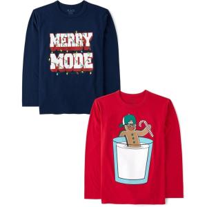 The Children’s Place Unisex-Child All Holidays,Birthdays Long Sleeve Graphic T-Shirts,2 Pack(Merry Mode/Gingerbread Milk)