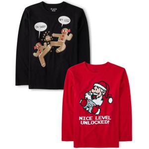 The Children’s Place Unisex-Child All Holidays,Birthdays Long Sleeve Graphic T-Shirts,2 Pack(Nice Level/Oh Snap! My Leg!)