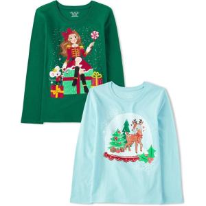 The Children’s Place Unisex-Child All Holidays,Birthdays Long Sleeve Graphic T-Shirts,2 Pack(Nutcracker Girl/Snowglobe)