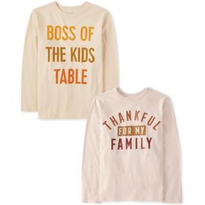 The Children’s Place Unisex-Child All Holidays,Birthdays Long Sleeve Graphic T-Shirts,2 Pack(Thankful Family/Boss of Kids Table)