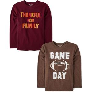 The Children’s Place Unisex-Child All Holidays,Birthdays Long Sleeve Graphic T-Shirts,2 Pack(Thankful for Family)