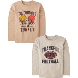 The Children’s Place Unisex-Child All Holidays,Birthdays Long Sleeve Graphic T-Shirts,2 Pack(Thankful for Football)