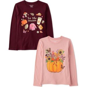 The Children’s Place Unisex-Child All Holidays,Birthdays Long Sleeve Graphic T-Shirts,2 Pack(Tis the Season /Floral Pumpkin)