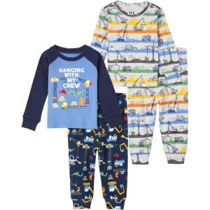 The Children’s Place baby boys Button Long Sleeve Top and Pants Snug Fit 100% Cotton 2 Piece Pajama Set(Construction 2 Pack)