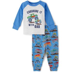 The Children’s Place baby boys Button Long Sleeve Top and Pants Snug Fit 100% Cotton 2 Piece Pajama Set(Crushing It With Dad)