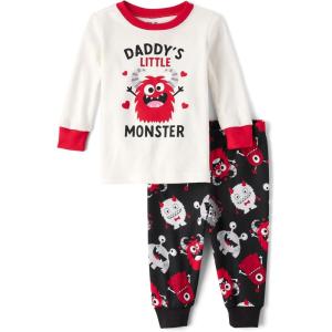 The Children’s Place baby boys Button Long Sleeve Top and Pants Snug Fit 100% Cotton 2 Piece Pajama Set(Daddys Monster)