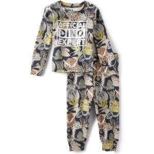 The Children’s Place baby boys Button Long Sleeve Top and Pants Snug Fit 100% Cotton 2 Piece Pajama Set(Dino Heads)