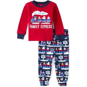 The Children’s Place baby boys Button Long Sleeve Top and Pants Snug Fit 100% Cotton 2 Piece Pajama Set(Family Express Train)