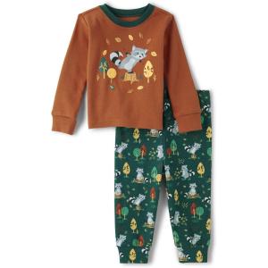 The Children’s Place baby boys Button Long Sleeve Top and Pants Snug Fit 100% Cotton 2 Piece Pajama Set(Raccoon)