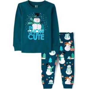 The Children’s Place baby boys Button Long Sleeve Top and Pants Snug Fit 100% Cotton 2 Piece Pajama Set(Snow Cute)