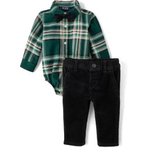 The Children’s Place baby-boys And Newborn Button Down Shirt and Pants, 2 Piece Outfit(Balt Green Plaid)