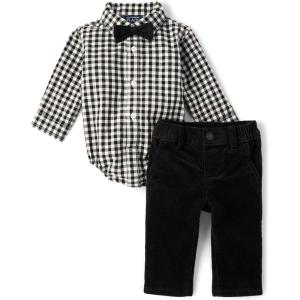 The Children’s Place baby-boys And Newborn Button Down Shirt and Pants, 2 Piece Outfit(Black Check)