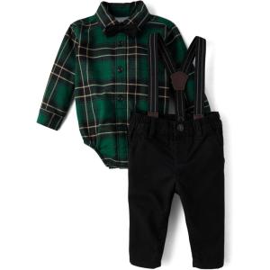 The Children’s Place baby-boys And Newborn Button Down Shirt and Pants, 2 Piece Outfit(Green Plaid Set)