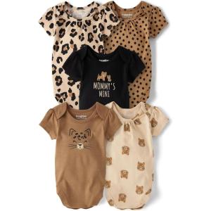 The Children’s Place baby-boys And Newborn Short Sleeve Bodysuits, Multipacks(Leopard 5-pack)