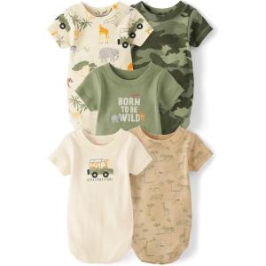The Children’s Place baby-boys And Newborn Short Sleeve Bodysuits, Multipacks(Safari 5-pack)