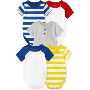 The Children’s Place baby-boys And Newborn Short Sleeve Bodysuits, Multipacks(Stripe/Ragland 5-pack)