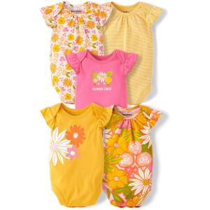 The Children’s Place baby-boys And Newborn Short Sleeve Bodysuits, Multipacks(Yellow Floral 5-pack)