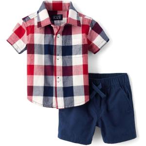 The Children’s Place baby-boys And Newborn Short Sleeve Button Down Shirt and Shorts 2 Piece Set(Americana Gingham)