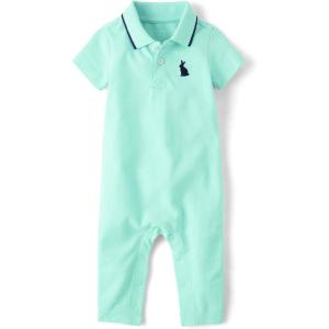 The Children’s Place baby-boys And Newborn Short Sleeve Romper(Bunny Embroidered Aqua Polo)