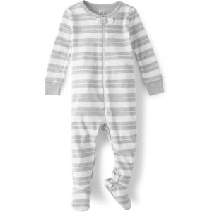 The Children’s Place baby-boys And Toddler Long Sleeve 100% Cotton Zip-front One Piece Footed Pajama(Grey Stipe)