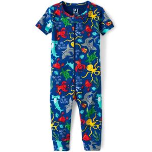 The Children’s Place baby-boys And Toddler Short Sleeve Zip-front One Piece Footless Pajama Snug Fit 100% Cotton(Blue Sea Creature)