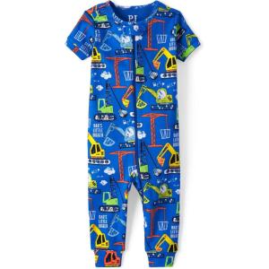 The Children’s Place baby-boys And Toddler Short Sleeve Zip-front One Piece Footless Pajama Snug Fit 100% Cotton(Construction Vehicles)