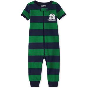 The Children’s Place baby-boys And Toddler Short Sleeve Zip-front One Piece Footless Pajama Snug Fit 100% Cotton(Green Stripe)