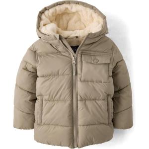 The Children’s Place baby-boys And Toddler Water and Wind Resistant Hooded Zip Front Puffer Jacket, Faux Fur Lined(Chinchilla)