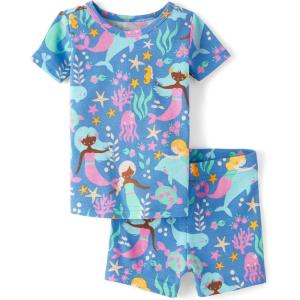 The Children’s Place baby-girls And Newborn 100% Cotton Short Sleeve Top and Shorts 2 Piece Pajama Set(Mermaid)