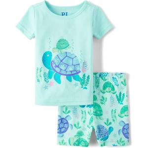 The Children’s Place baby-girls And Newborn 100% Cotton Short Sleeve Top and Shorts 2 Piece Pajama Set(Turtle)