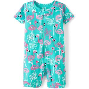 The Children’s Place baby-girls And Newborn 100% Cotton Short Sleeve Zip Front One Piece Footless Pajamas(Flamingos)