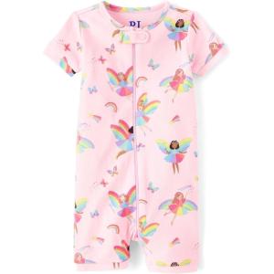 The Children’s Place baby-girls And Newborn 100% Cotton Short Sleeve Zip Front One Piece Footless Pajamas(Rainbow Fairies)