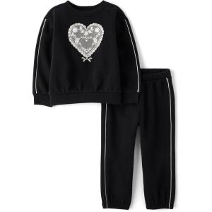 The Children’s Place baby-girls And Toddler Long Sleeve Active Shirt and Pant, 2 Piece Outfit(Black Heart)