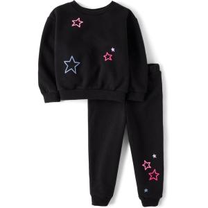 The Children’s Place baby-girls And Toddler Long Sleeve Active Shirt and Pant, 2 Piece Outfit(Black Stars)