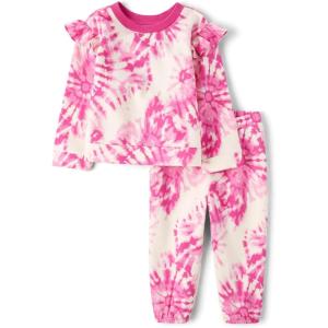 The Children’s Place baby-girls And Toddler Long Sleeve Active Shirt and Pant, 2 Piece Outfit(Fuschia Tie Dye)