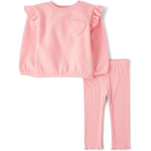 The Children’s Place baby-girls And Toddler Long Sleeve Active Shirt and Pant, 2 Piece Outfit(Fuzzy Pink Heart)