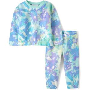 The Children’s Place baby-girls And Toddler Long Sleeve Active Shirt and Pant, 2 Piece Outfit(Green Glow Tie Dye)
