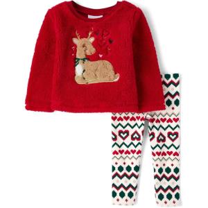 The Children’s Place baby-girls And Toddler Long Sleeve Active Shirt and Pant, 2 Piece Outfit(Holiday Reindeer Sherpa)