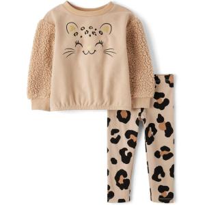 The Children’s Place baby-girls And Toddler Long Sleeve Active Shirt and Pant, 2 Piece Outfit(Leopard Sherpa)