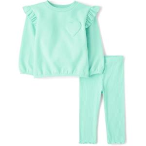 The Children’s Place baby-girls And Toddler Long Sleeve Active Shirt and Pant, 2 Piece Outfit(Mint Heart)