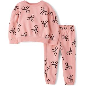 The Children’s Place baby-girls And Toddler Long Sleeve Active Shirt and Pant, 2 Piece Outfit(Pink Kiss Bows)